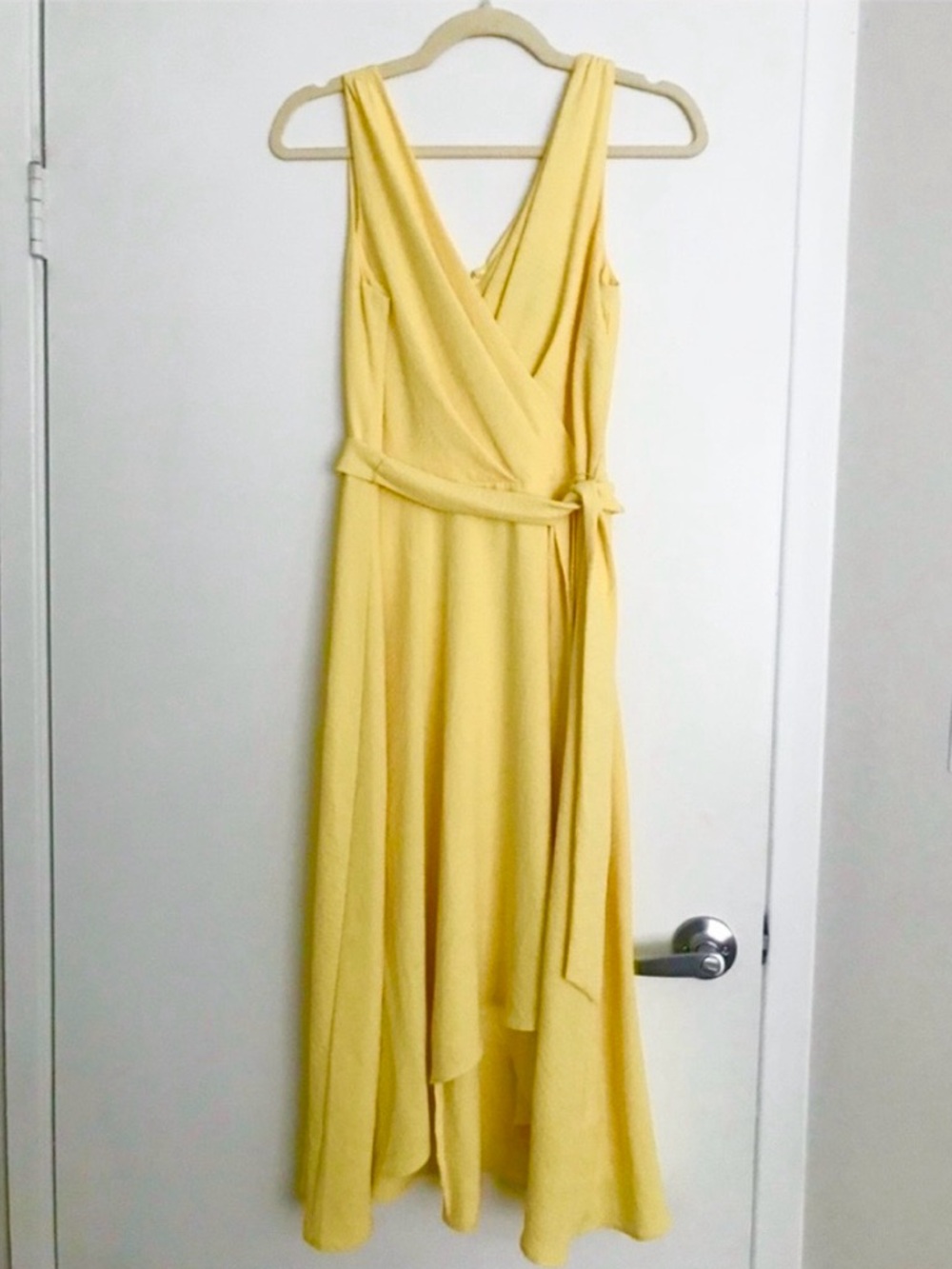 DKNY Yellow Sleeveless Wrap Maxi Dress with Waist Tie